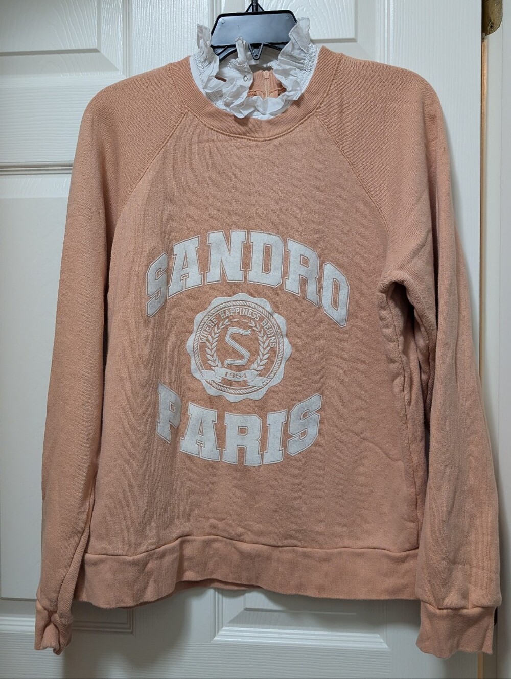 Sandro blason ruffled collar layered look sweatshirt apricot size 3 Large L